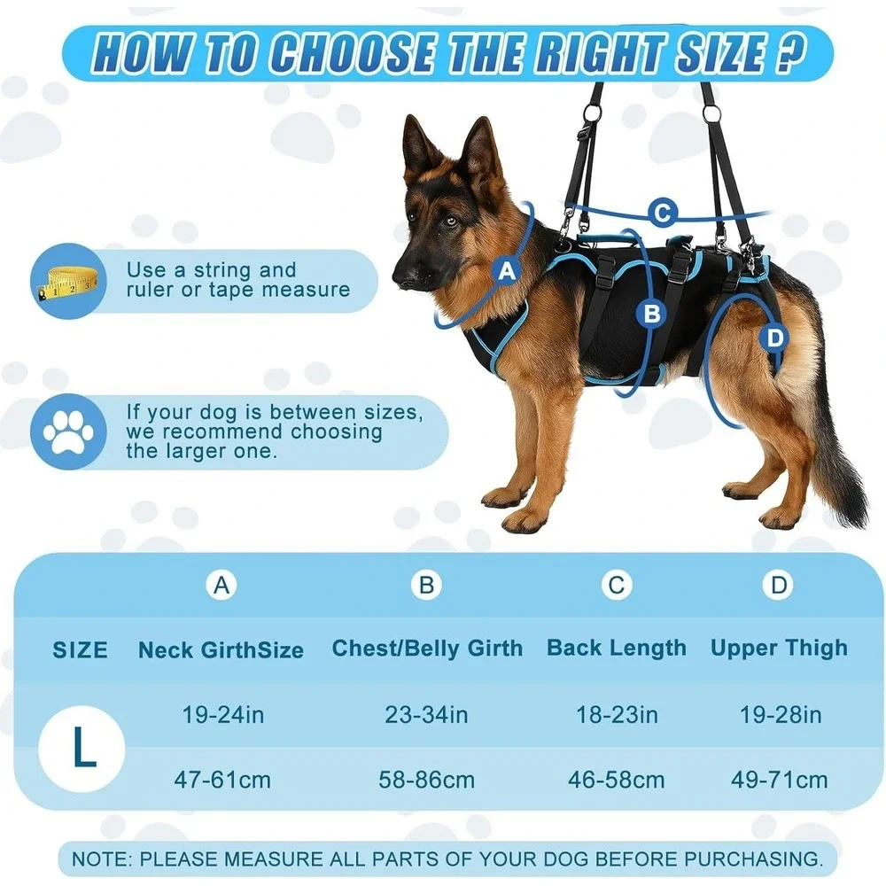 Yeyeplum Large Dog‎ Lift Harness Polyester Full Body ACL Support Sling 4 Handles